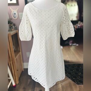 White Eyelet Dress with Puff 3/4 Sleeves